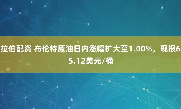拉伯配资 布伦特原油日内涨幅扩大至1.00%，现报65.12美元/桶